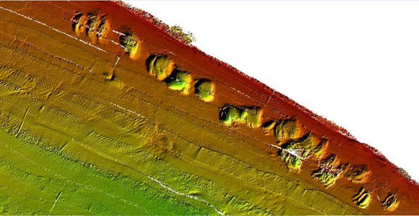 DREDGE SCOURS OBSERVED ON ESTUARINE SEABED WITH GEOACOUSTICS GEOSWATHE GS4 WIDESWATH BATHYMETRY SYSTEM.