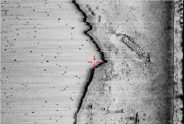 SIDE SCAN SONAR IMAGERY SHOWING SUNKEN BOAT.